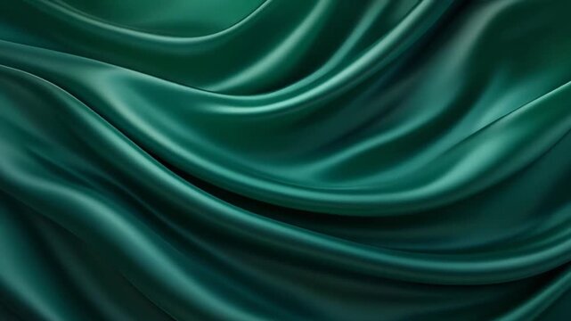 Extreme slow motion shot of luxurious smooth emerald green silk fabric waving gently