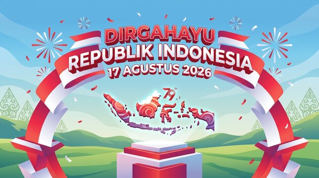 Dirgahayu Republik Indonesia Independence Day 17 August Landmark Banner 3D Illustration