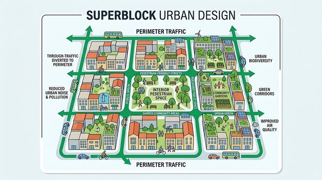 Superblock urban design concept for sustainable city planning