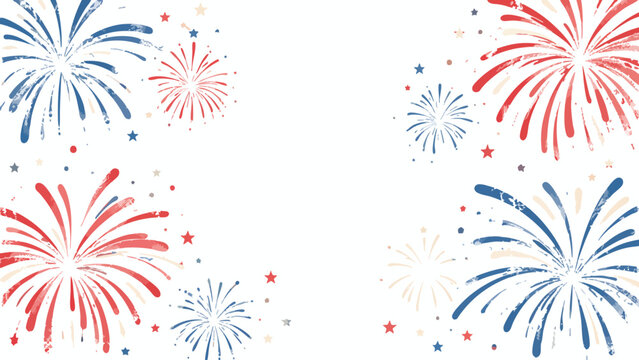 Vibrant 4th of July fireworks exploding in red, white, and blue hues on a festive Day USA background
