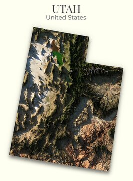 Utah shaded relief map, 3D terrain map illustration of Utah, United States, hillshaded physical geography.