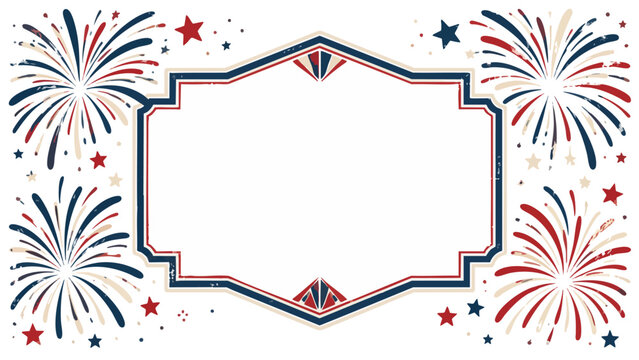 Patriotic 4th of July fireworks background with red, white, and blue border frame for text, Day USA july 4 celebrations