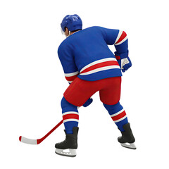 Obraz premium 3D render of a hockey player in uniform with stick