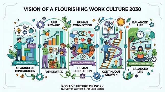 Positive work culture vision and career growth infographic