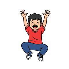 A cartoon boy jumping up with excitement.