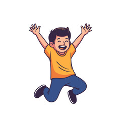 A cheerful cartoon boy jumping up happily.
