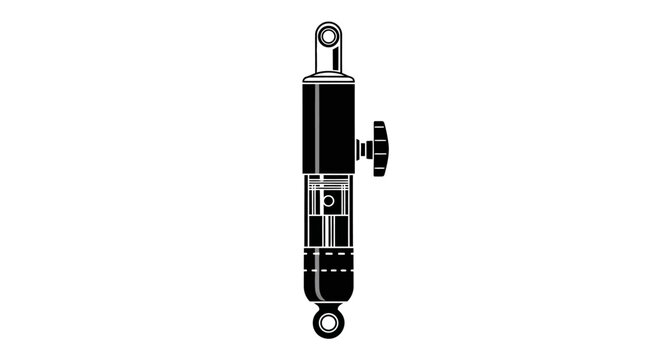 Black shock absorber with adjustment knob on white background, isolated