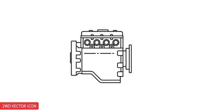 Inline four-cylinder engine, automotive mechanical component, vector illustration