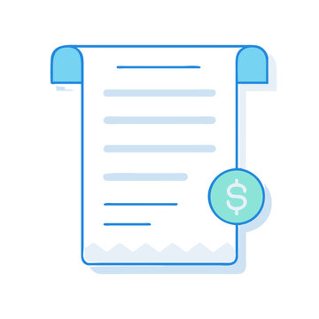 Invoice with money icon on rolled paper - Flat design icon showing a rolled document with a dollar sign symbol, representing financial invoices or receipts.
