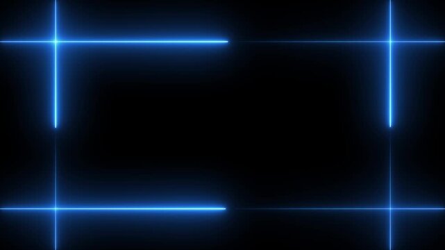 Neon line light red color animation. Rectangle from 4 line warranty label badge design on black background.
