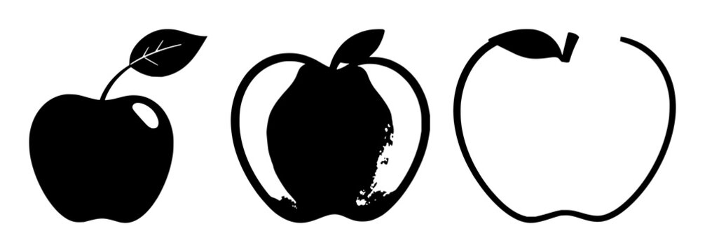 Apple teacher icon set with solid black icon on white background featuring apple, education, teaching with symbolism and iconography