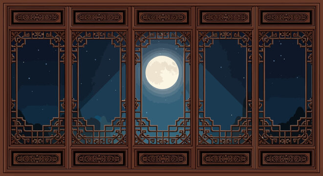 ornate window with moonlight shining through