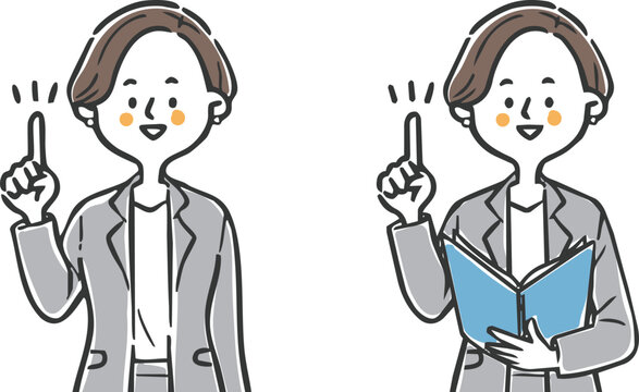 指差しをするキャリアウーマン2　上半身　ベクター