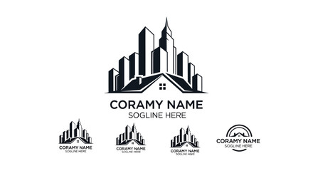 Obraz premium Modern city skyline logo design with multiple variations in black and white