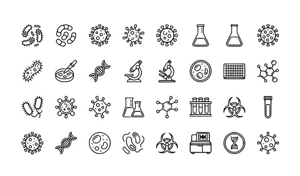 Modern microorganism line icon collection editable stroke scientific vector