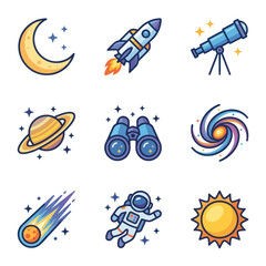 Space icons with celestial objects. © Bilal
