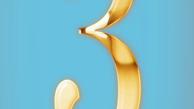 Number three rendered in a polished metallic gold font stands out against a smooth light blue background, creating a clean visual element suitable for countdowns, digital displays, or graphic design.