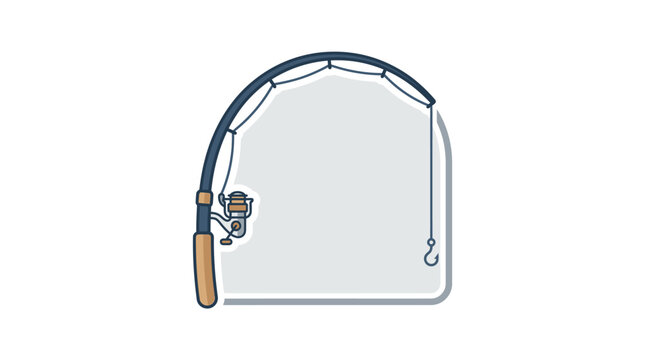 Illustrated fishing rod with reel and hook on line.