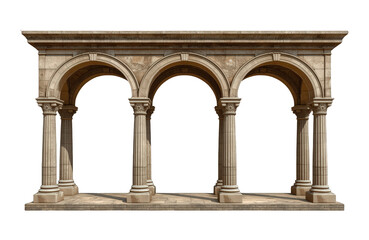 Fototapeta premium Classical arcade architecture rendering with arches and columns on transparent background symbolizing history and stability
