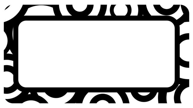 A thick black decorative border frame with concentric circle pattern surrounding a blank white rectangular space