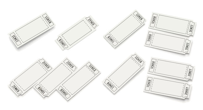 Blank white paper tickets collection isolated on white background