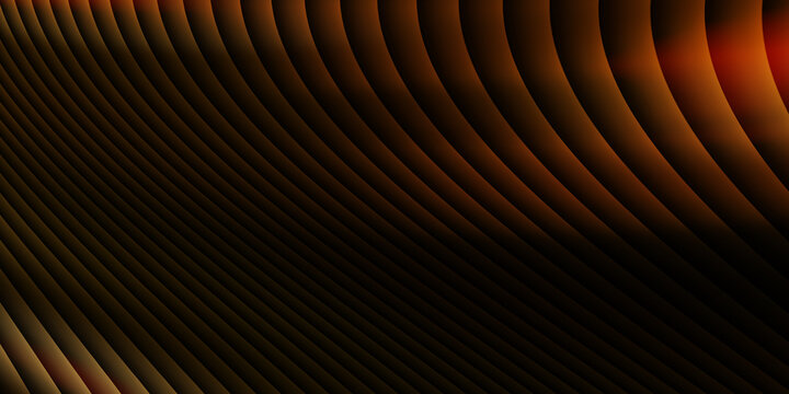 Abstract geometric background featuring curved dark orange metallic ribs with soft cinematic lighting and rhythmic patterns for modern digital design projects and high end professional presentation