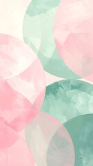 A pastel-colored abstract composition featuring overlapping translucent pink and green circles