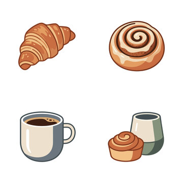 Freshly Baked Pastries and Coffee Illustration Set.
