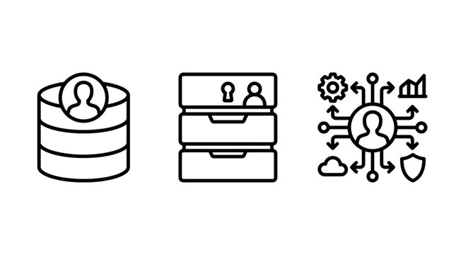 Business data management and network connectivity icon collection for crm systems with management database connection information organization business analytics infrastructure technology
