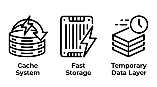 Data cache system and high speed storage performance icons with temporary performance information computing technology illustration database infrastructure hardware optimization transfer