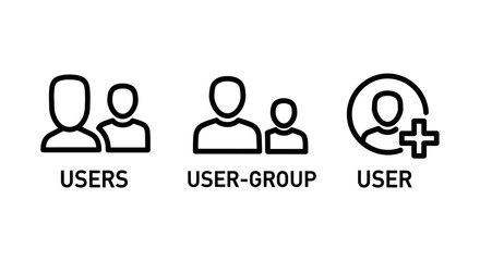Fototapeta premium User account management and group membership vector icons with management membership interface addition identity settings registration community business application software graphics