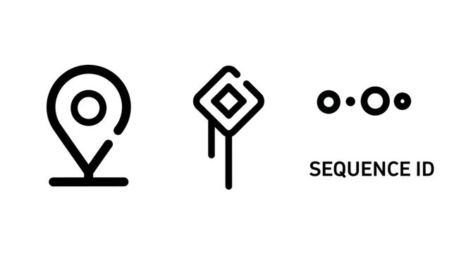 Location pin and sequence id tracking symbols set with location tracking sequence navigation identifier position destination technology information abstract isolated illustration business