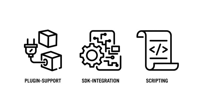 Software engineering development and integration icons with development integration scripting software engineering technical programming automation connection framework technology interface