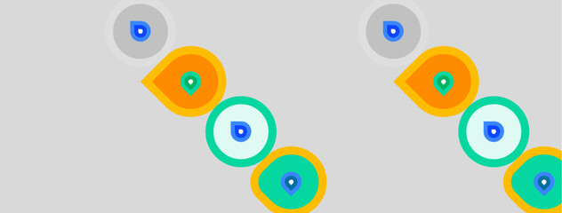 Fototapeta premium Abstract design features colorful circles, teardrops, plus light gray background. Shapes overlap creating visual interest. Simple, modern aesthetic.