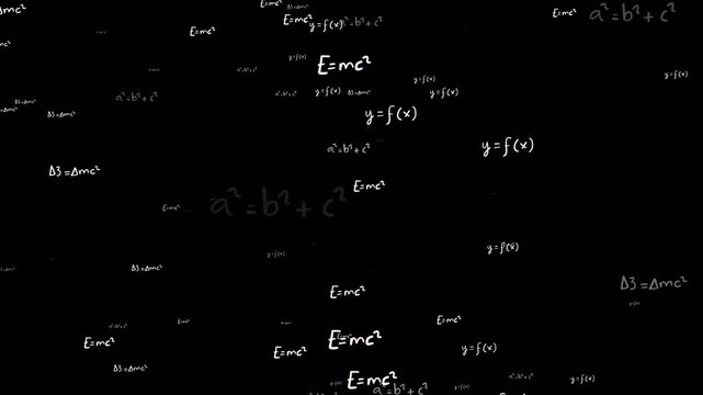 Mathematical Formula Background Animation, Floating Physics Equations, Science Mathematics Symbols, Black Background