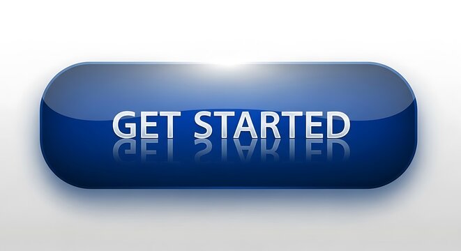 Modern Blue Glossy Get Started Button.