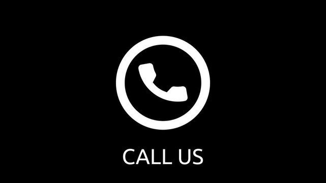 Call Us telephone contact circle button animation. Customer service support hotline icon on black background & 4k animation.