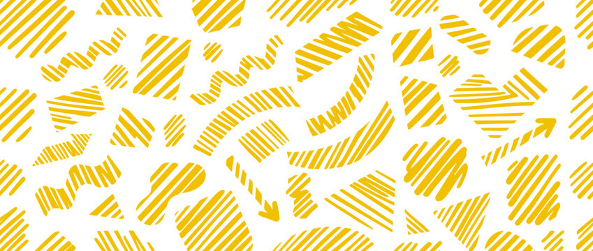 Yellow Abstract Shapes Pattern, Scribbled Lines, Modern Geometric Background