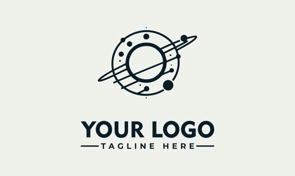 Minimalist Space Planet Orbit Vector Logo Illustration for Astronomy and Science