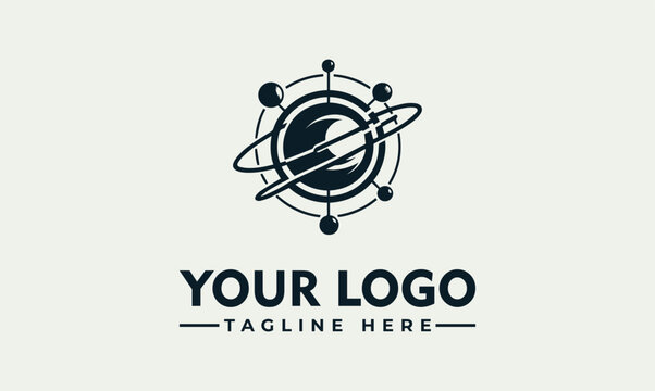 Space planet atomic orbit vector logo illustration design
