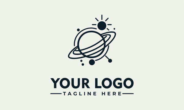 Planet Saturn space galaxy minimal line art vector logo illustration
