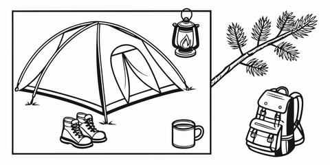 Camping adventure elements set with tent and travel accessories © Sadhin07