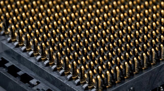 Close up of computer processor pins.