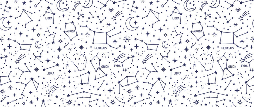 Celestial Constellations Pattern: Stars, Moon, Zodiac, Space, Astronomy, Astrology, Cosmos
