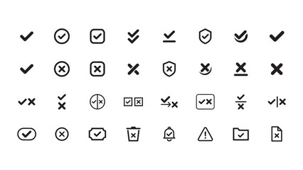 Success and error icons, check and close symbols vector artwork interface design package for applications today together © FORIDUL