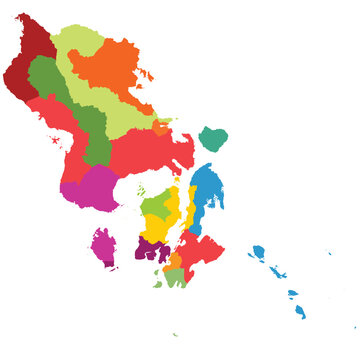 Detailed vector map of Southeast Sulawesi (Sulawesi Tenggara) province with 17 regencies.