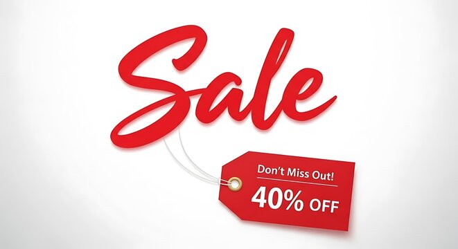 Red Sale Sign with 40 Off Discount Tag.