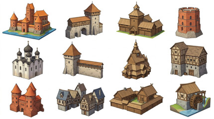Collection of miniature medieval buildings and castles. © Mutmainah