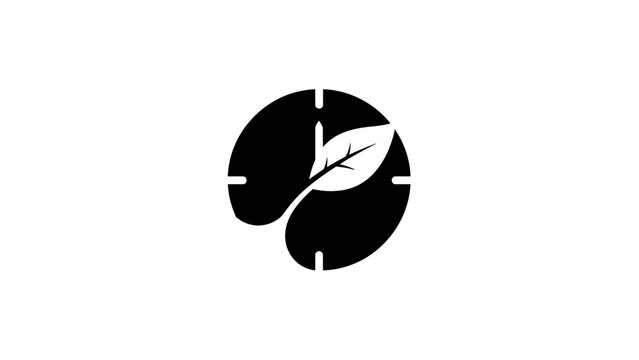 Black and white abstract symbol a leaf emerging from a circle with notches