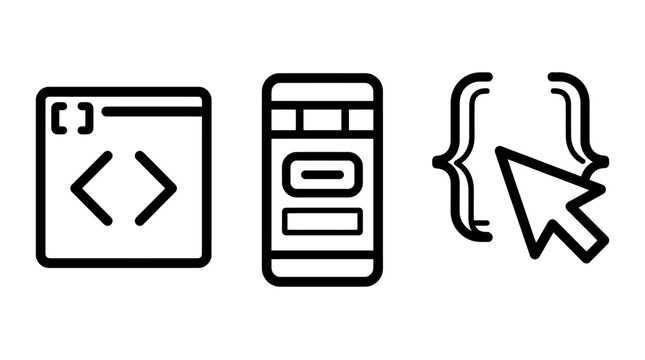 Software development and programming interface thin line vector icon set with programming software development interface application developer brackets function technology computer platform